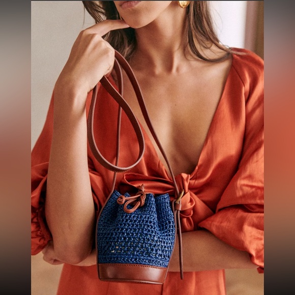 Sezane Blue and Brown Woven Bag - Picture 5 of 7
